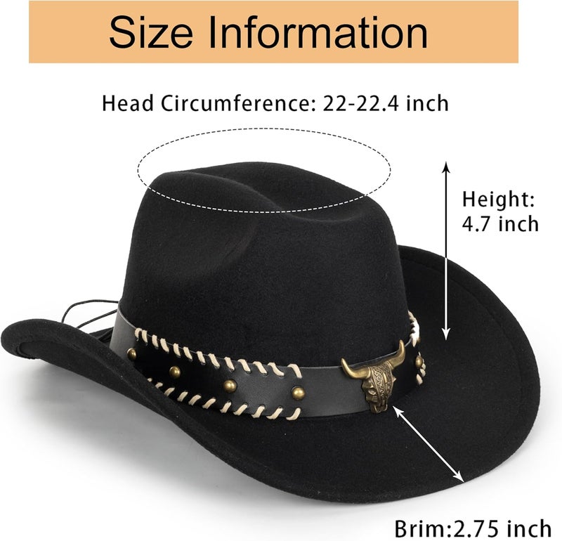 Eohak Womens Western Cowboy Hats Studded Pinched Western Cowgirl Hats Wide Brim Fedoras Hat with Belt Buckle (Size:Medium) - Image 2